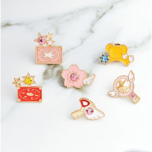 Cute Card Captor Sakura Kerr Scepter Card pins Brooches Badges Hard enamel lapel pin Hat Bag Jeans Pins Card Captor jewelry