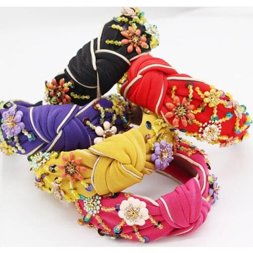 Fashion lady baroque hair hoop New European and American Baroque rice beads headband Bohemian fashion flowers headband 591