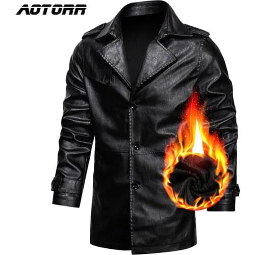 Men Winter New Motorcycle Causal Leather Jacket Black Coat Mens Autumn Fashion Biker PU Leather Long Jacket Male Fleece Outwear
