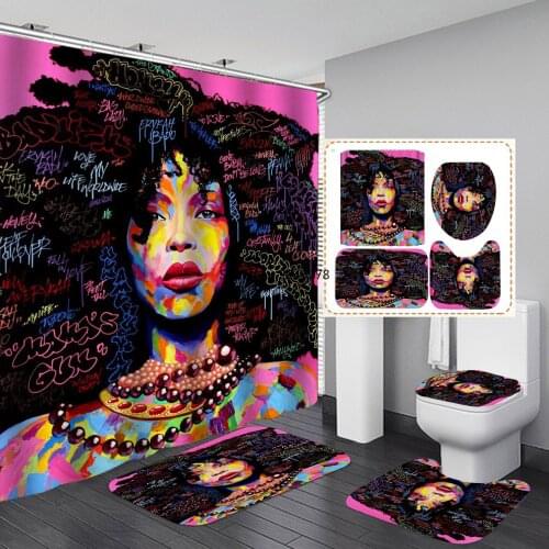 3D Princess Oil Painting Bathroom Non-slip Mat Set Waterproof Shower Curtain Set Pedestal Rug Lid Toilet Cover Bath Mat Rugs