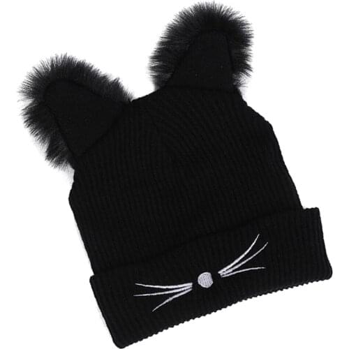 New Women Winter Warm Beanie Knitted Cat Ear Crochet Hat Slouch Ski Cap
