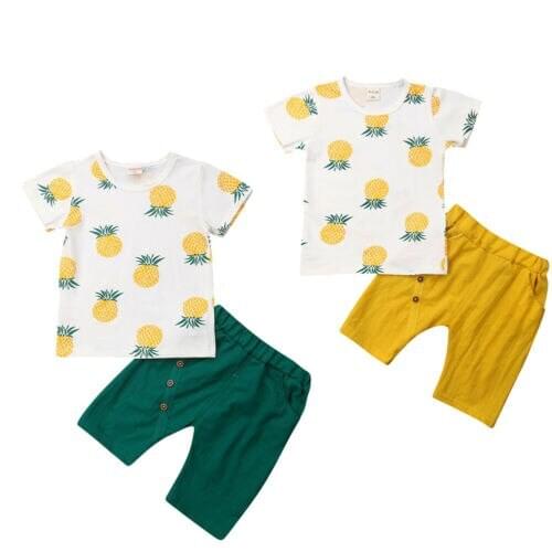 Pudcoco 2019 New Baby Boy Pineapple Short Sleeve T-shirt Tops +Shorts 2pcs Kids Outfits Kids Summer Clothes