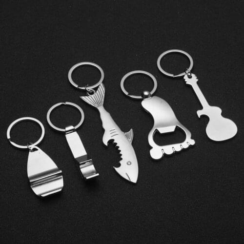 New Arrival Shark Bottle Opener Keychain Mans Music Lover Gift Guitar Pendant Alloy Beer Bottle Opener Bag Keyring Rings Holder
