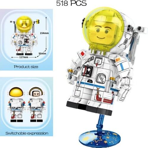 New 2021 rocket series two cute expressions of astronauts aerospace science and technology building blocks children toy gifts