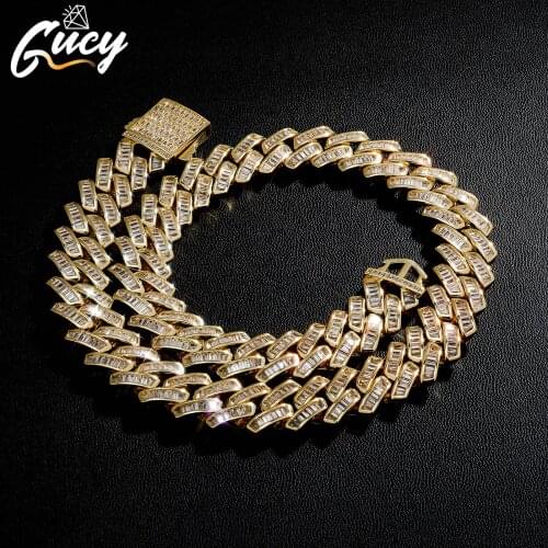 GUCY 18mm Miami Cuban Square Necklace Gold Silver Color Iced Out Cubic Zirconia Rock Hip Hop Style Mens Jewelry For Gift