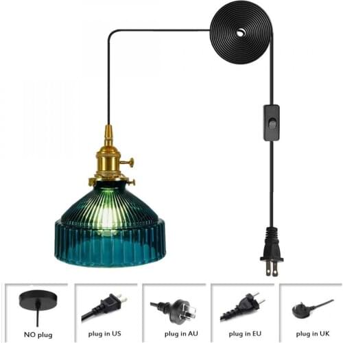 Pendant Light Plug In Vintage Colored Shade Hanging Light Fixture Dark Green Glass Ceiling Light Retro Pendant Lighting