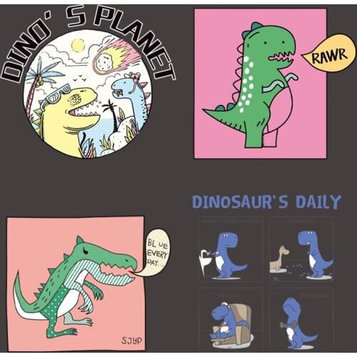 Cute cartoon dinosaur pattern heat transfer stripe ironing sticker for DIY decoration childrens clothes jacket Childrens gifts