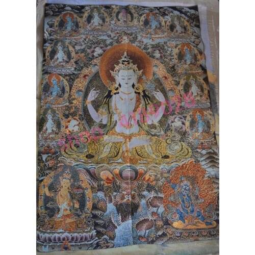 Tibetan Buddhist silk embroidery brocade, Nepals Thangka Tibetan Buddha Bodhisattva, collection frescoes decorations