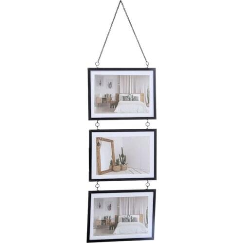 Triple Photo Wall Frames 6 Inches Sturdy Punch-free Beautiful Gift Three Connected DECORA Gold Chain Combination Picture Holder