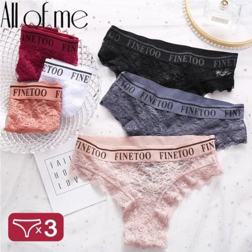 3PCS/Set Lace Panties Women Sexy Underwear Briefs Floral Lace Female Underpants Solid Color Intimate Lingerie Woman Panties M-XL