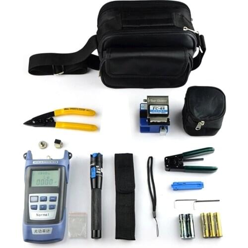 Fiber Optic FTTH Tool Kit with FC-6S Fiber Cleaver and Optical Power Meter 1MW Visual Fault Locator Wire stripper CFS-2