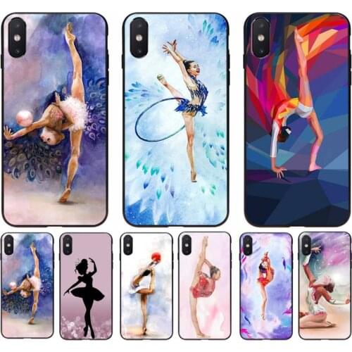 YNDFCNB Love Gymnastics Oil Painting Black Phone Case for iphone 11 12 mini Pro Max X XS MAX 6 6s 7 8 plus 5 5S 5SE XR SE2020