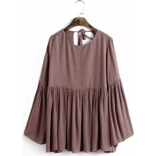 Summer 2020 Women elegant solid flare sleeve shirt V-neck blouse full sleeve summer casual tops Plus Size S-5XL 6XL linen tops