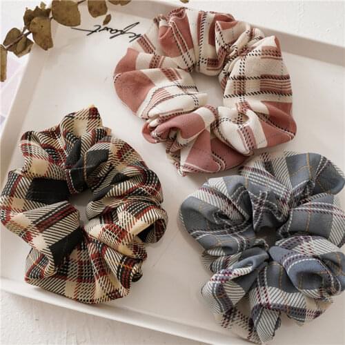 Women Vintage Plaid Sweet Hair Scrunchies Elastic Fashion Rubber Band Girls High Quality Ponytail Hair Accessories New Arrival