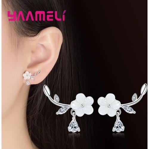 Korean Style Cute Flower Stud Earrings for Women 925 Sterling Silver New Fashion Zircon Sweet Pendientes Femme Brinco Jewelry