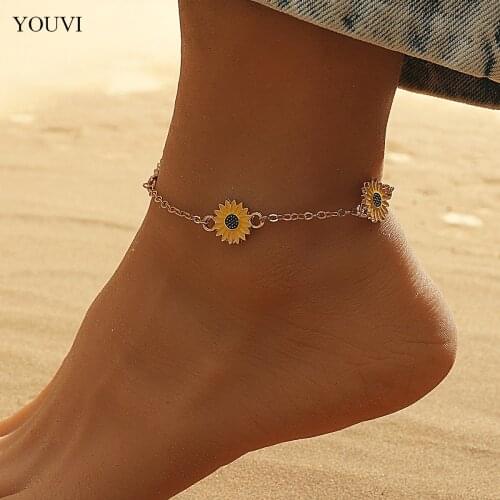 YOUVI Womens Anklet Bohemian Little Daisy Anklet Fashion Summer Beach Anklets On Foot Ankle Bracelets For Women Leg Chain Charm