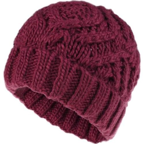 Unisex Winter Warm Knit Beanie Hat Rhombus Chunky Weave Solid Cuffed Skull Cap Y1QD