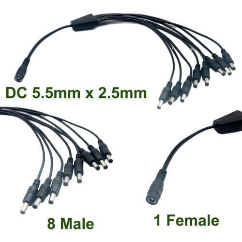 1pc CCTV Camera DC Power Plug 1 Female To 8x Male Plug Cable Splitter 5.5mm x 2.5mm Adapter Cord