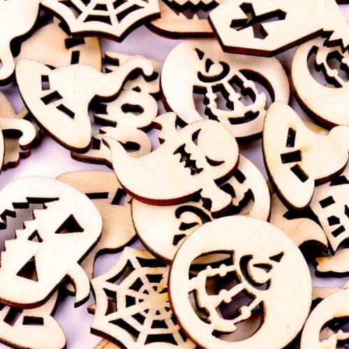 25-30mm/30pcs Wooden Pumpkin Bird Scrapbooking Craft Handmade Halloween Home Decoration Accessory Painting DIY Ornament