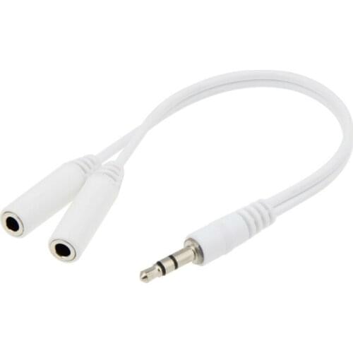 500pcs White 3.5 mm Stereo Audio Splitter 2 Female to 1 Male Cable Adapter For Earphone