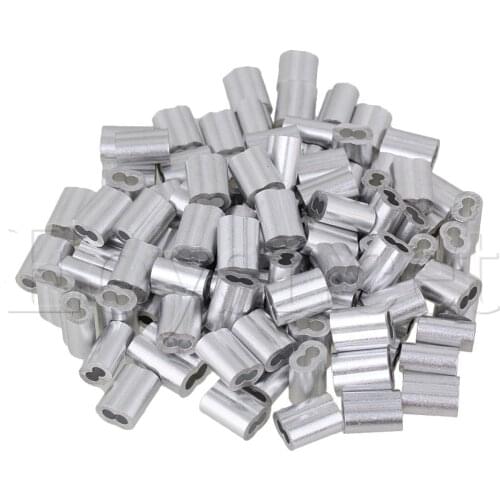 Aluninum Double Holes Crimping Loop Sleeve for Wire Rope M2.5 Pack of 100