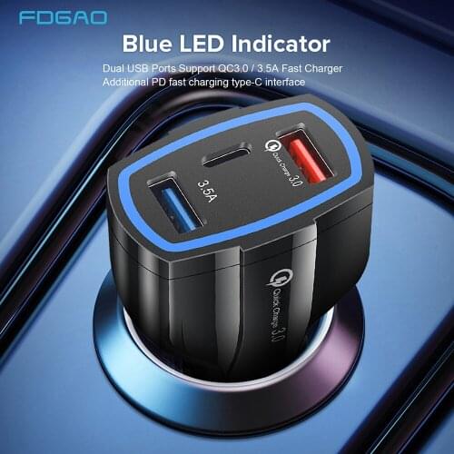 QC 3.0 Car Charger 3-Ports USB 35W Quick Charge 3.0 Type C PD Fast Charger Adapter For iPhone Samsung Xiaomi Huawei Mobile Phone