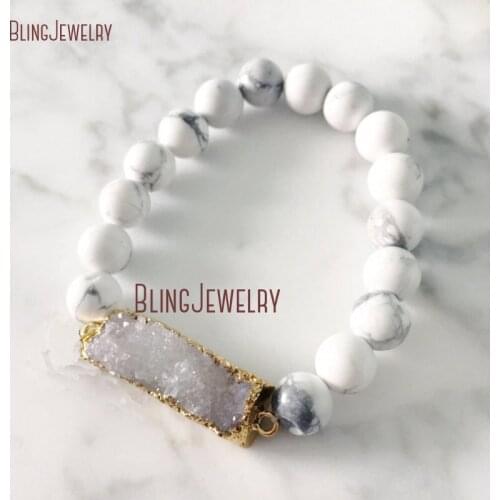 White Turquoises Bracelet Agates Druzy Bar Bracelet MARBLE Bead Bracelet BM33753