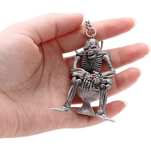 Punk Skulls Car Keychain Toilet Skulls Keychain Purse Bag Decoration Mini Rubber Keychain Car Styling Interior Halloween Gifts