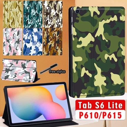 Tablet Case for Galaxy Tab S6 Lite 2020,Camouflage PU Leather Folio Shell Stand Cover Case For Galaxy Tab S6 Lite 10.4 P610