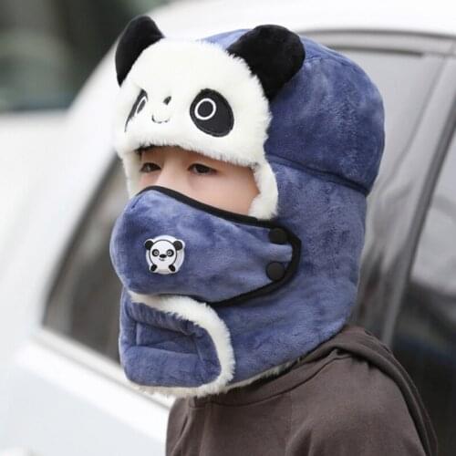 2020 Childrens Winter Warm Hat Cute Panda Earmuff Bomber Hat Boy Girl Riding Outdoor Plus Velvet Soft Thick Beanie Hat New