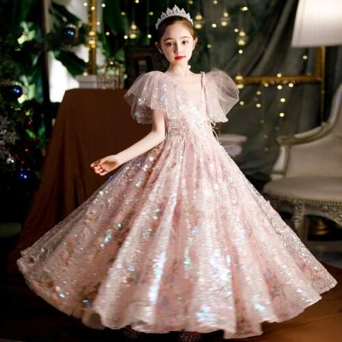 Kids Princess Dresses Girl Elegant Long Prom Ball Gowns 2021 New Children Graduation Dress Teenages Wedding Bridesmaid Robe