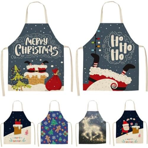 Christmas Decoration Sleeveless Apron Cotton Linen Kitchen Aprons Women Home Cooking Baking Waist Bib Pinafore DH03