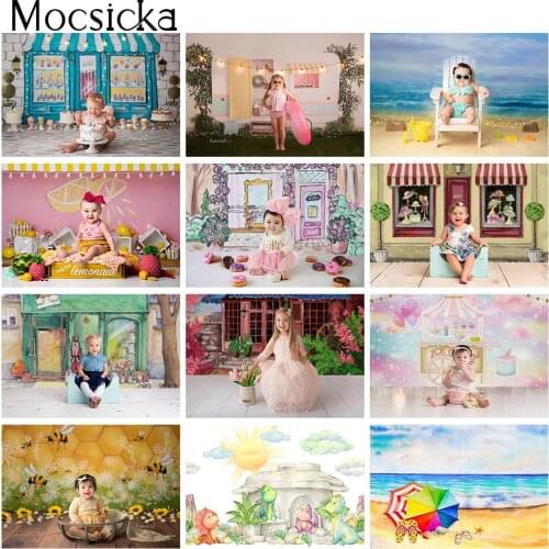 Newborn Kids Children Portrait Backdrop for Photography Summer Holiday Blue sky and Beach Photo Background Photocall Studio Prop