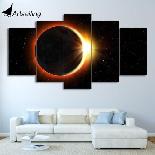 HD Printed 5 Piece Canvas Art Eclipse Painting Universe Wall Pictures for Living Room Decor Frame Poster Free Shipping CU-2068C