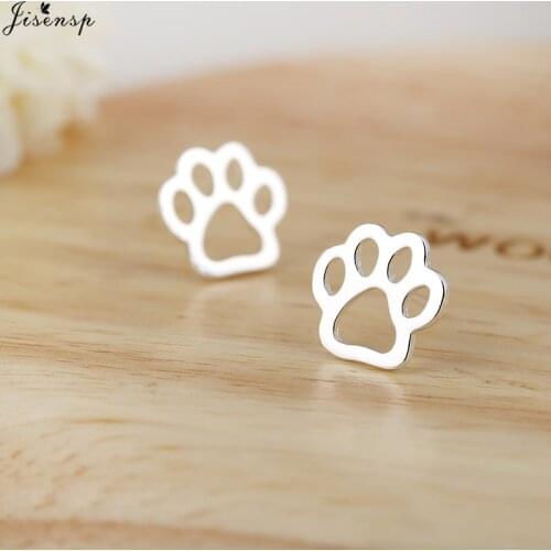 Jisensp Simple Creative Stianless Steel Earring Hollow Dog Paw Stud Earrings Statement Jewelry for Women Puppy Best Gift BIjoux