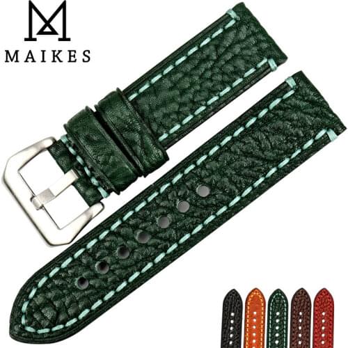MAIKES Made from Italian leather watch band handcraft 20 22 24 26mm soft watchbands fashion green watch strap for brand watch