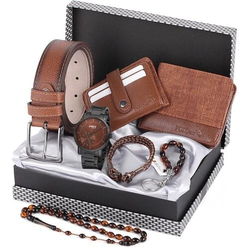 Mens Wrist Watch And Wallet Card Wallet Belt Keychain Wristband The boiler