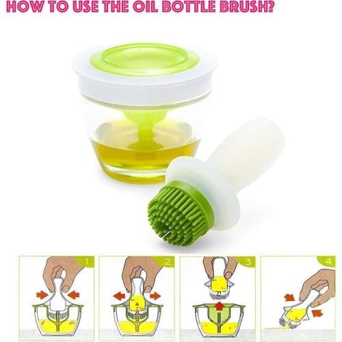 Oil Bottle And Brush Set Silicone Oil Brush Bottle Heat Resistant Barbecue Brush With Glass Oil Container