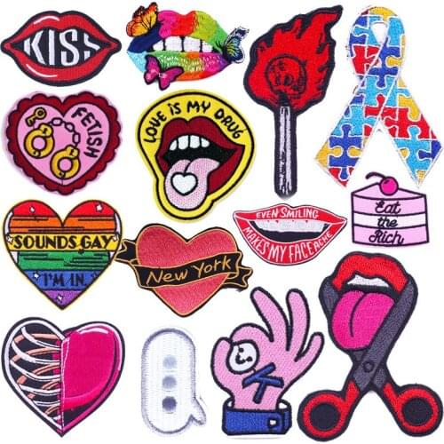 Lips/Heart DIY Patches For Clothing Embroidery Patch Iron On Patches On Clothes Cartoon Custom Stickers Patch Applique Badge