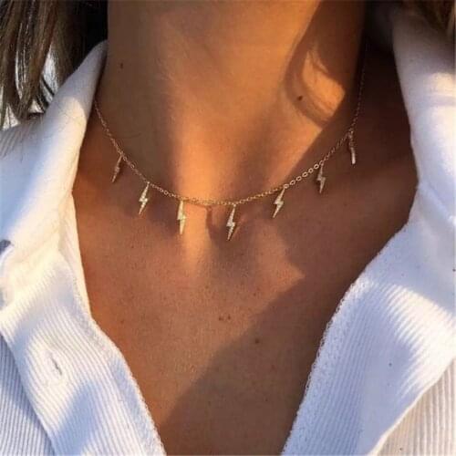 Modyle New Fashion Choker Necklace Gold Color Lightning Pendant Charms Necklace for Women Clavicle Chain Short Necklace Jewelry