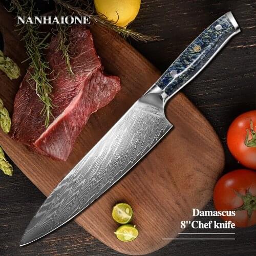 NANAHAIOChef Knife Damascus Japan Sharp Cleaver Slicing Western Steak Knife Kitchen Knife Resin Chaff Handle with Knife Cover