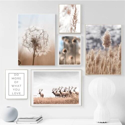 Dandelion Reed Wheat Plant Landscape Wall Art Poster And Print Deer Animal Canvas Painting Quotes Pictures Nordic Home Decor