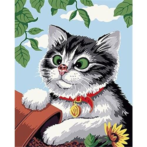 Naughty Cat Animal Painting By Numbers Landscape Set Acrylic Paint Diy Kit For Adults Pictures Drawing Canvas Coloring By Number