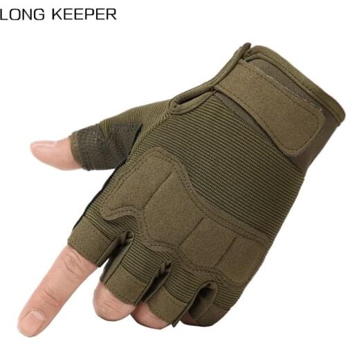 LongKeeper Mens Fingerless Tactical Gloves Military Camouflage Outdoor Anti-slip Sports Fitness Training Hunting Gloves Guantes