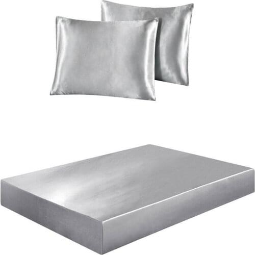 Soft Satin Silk Fitted Sheet Pillowcase Mattress Cover Bed Sheet Set Deep Pocket Fully Elastic Band Twin Full Queen King