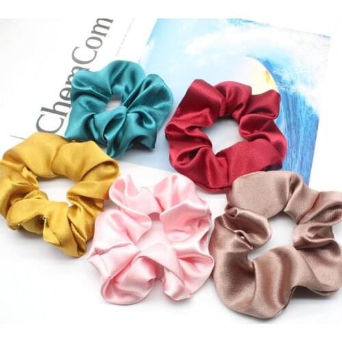 2pcs/lot Satin Silk Solid Candy Color Scrunchies Elastic Hair Bands for Women Cute Ponytail Holder Hair Ties Rope Hairband Gift