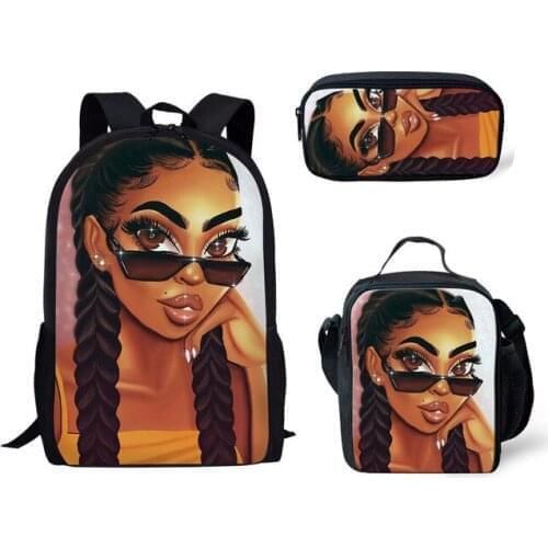 African Black Queen Girl Backpack Children Backpacks For Girls Lunch Box For Kids Fashion Pencil Case Small Slim Cute Mochila