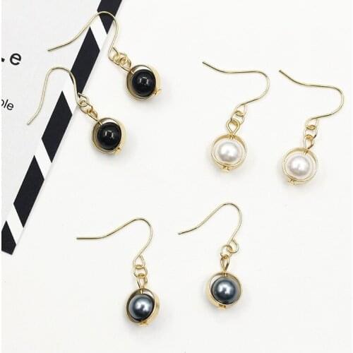 2 Types White Grey Black Bead Chain Pendant Golden Drop Earrings Dangle Earrings
