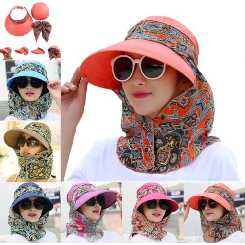 Women Summer Outdoor Anti-UV Sun Hats Ponytail Wide Brim Floral Print Panama Visor Cap Fashion Foldable Beach Hat Chapeau Femme