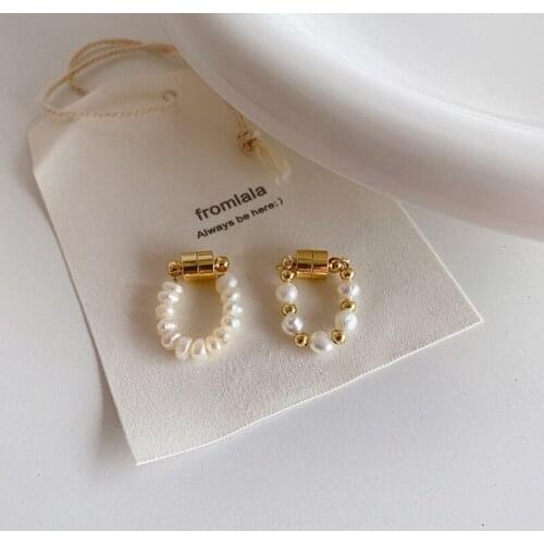 SRCOI Vintage Single layer Magnetic Pearl Ear Bone Clip Metal Earrings No Piercings Earring For Women Party Gift Jewelry 2020